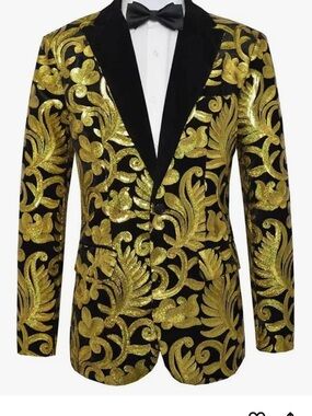 Gold Floral Velvet Blazer - Men